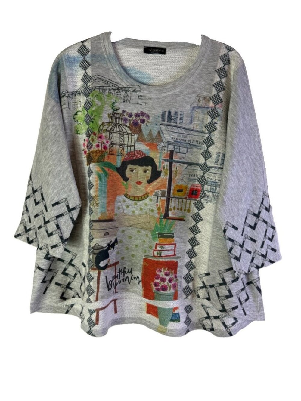 Inoah Poncho Shirt Top Oriental Lady Paris Whimsical Artsy